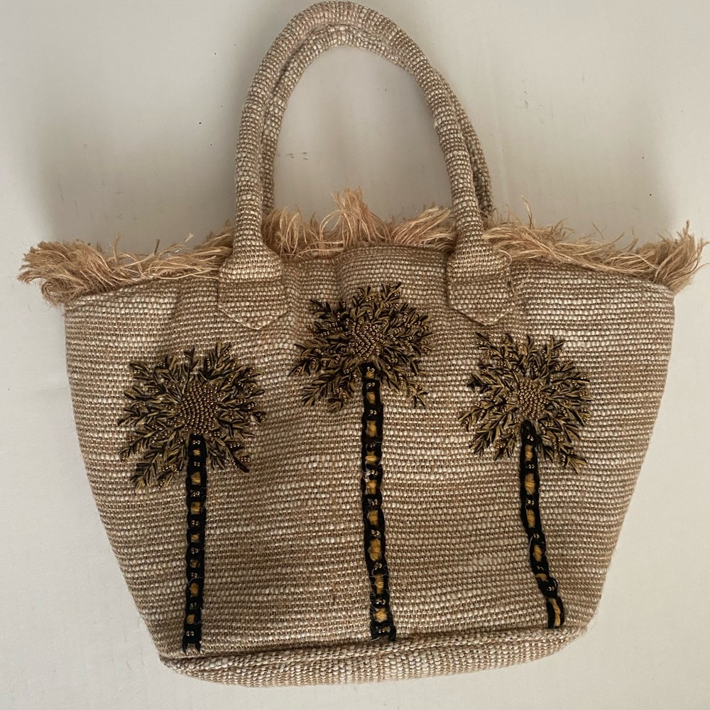 America & Beyond Palm Tree burlap Tote Bag – Excellent Condition